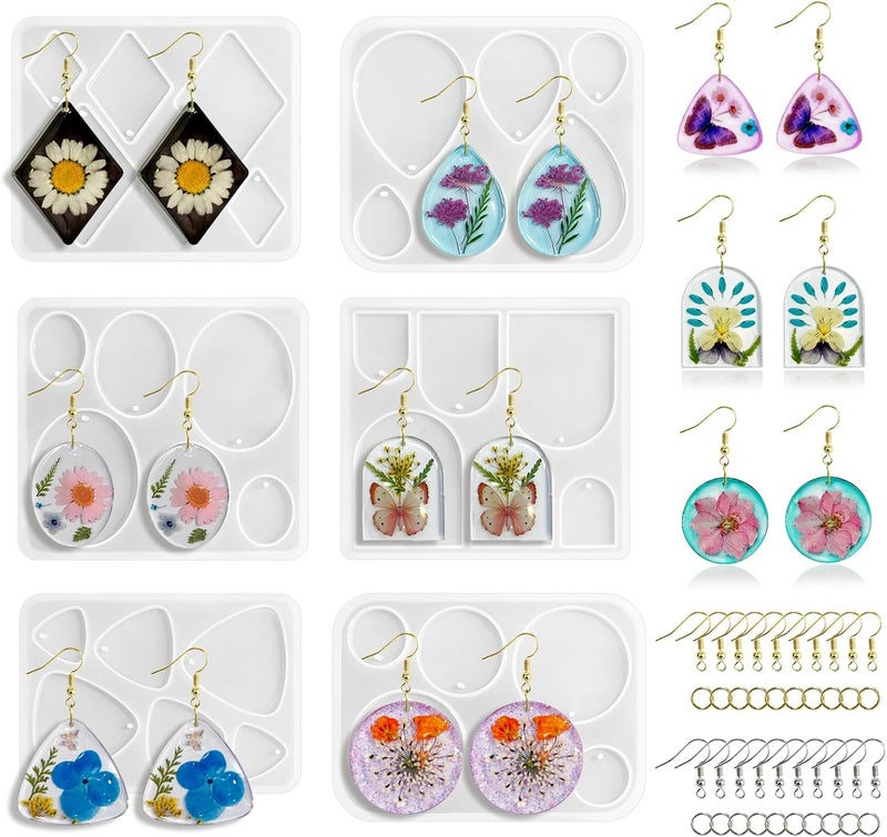 Roxjaejae 46 PCS Resin Earring Molds Silicone Kit, Resin Jewelry Making Kit with Built-in Holes for Earrings, Necklace, Pendants, Keychains - Image 1